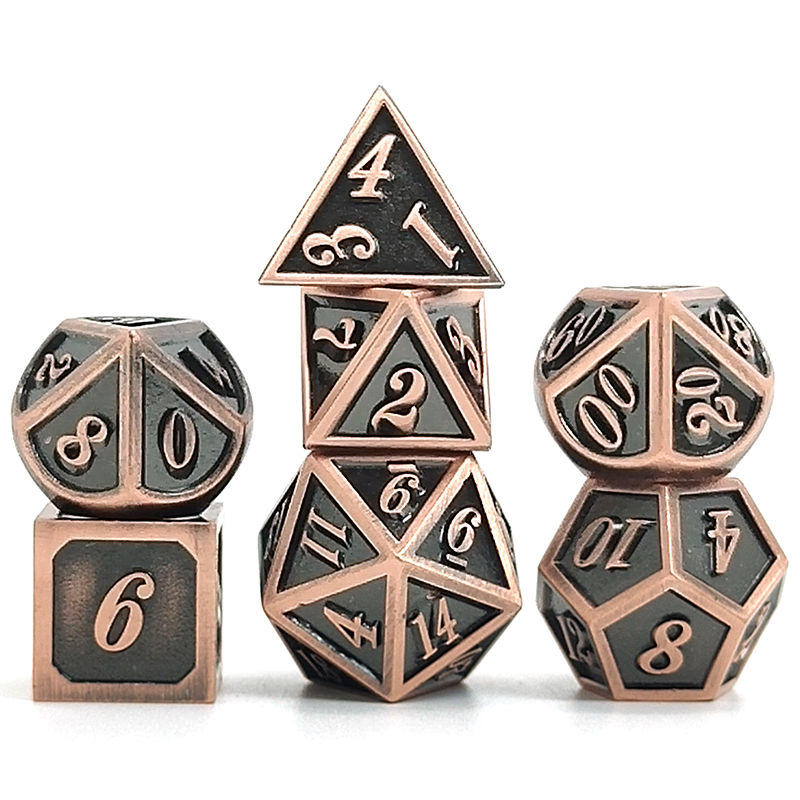 image principale pour Dés Métal - lot de 7 dés (14mm) avec boite en métal- Glazed Copper