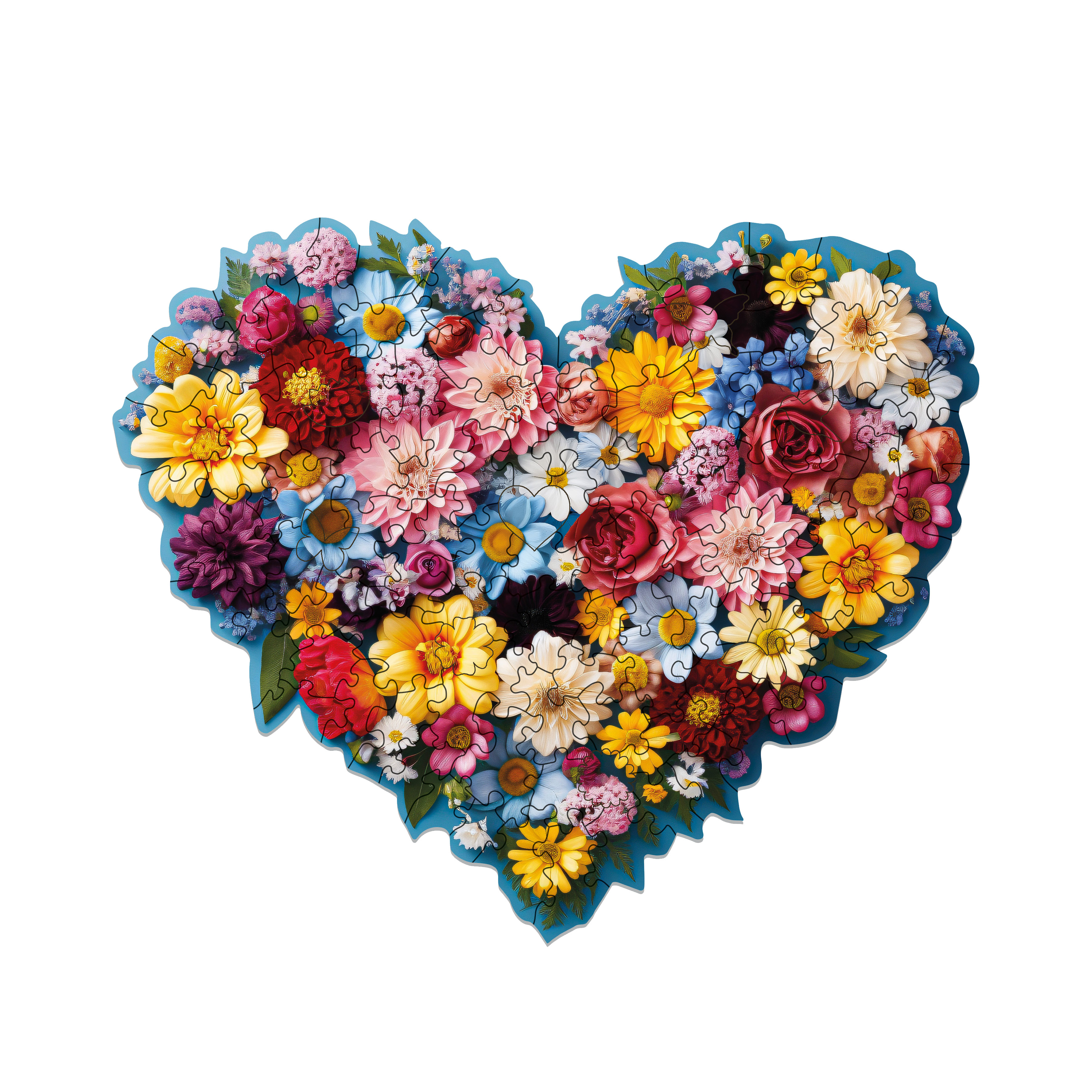 image principale pour Puzzle en bois – Cœur de Fleur – 100 pcs (16 pcs uniques)