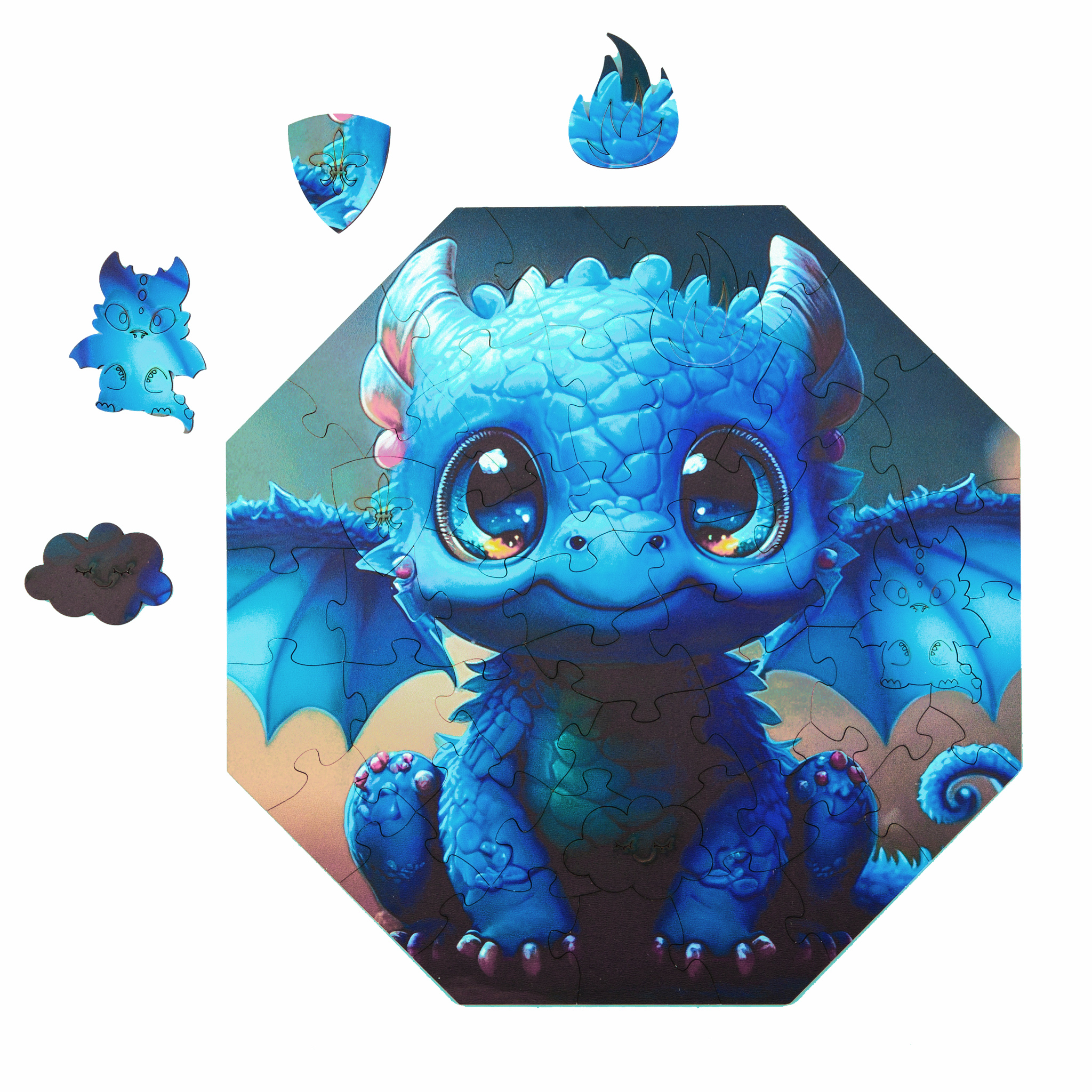 image principale pour Puzzle en bois – Diego Dragon – 46 pcs (4 pcs uniques)