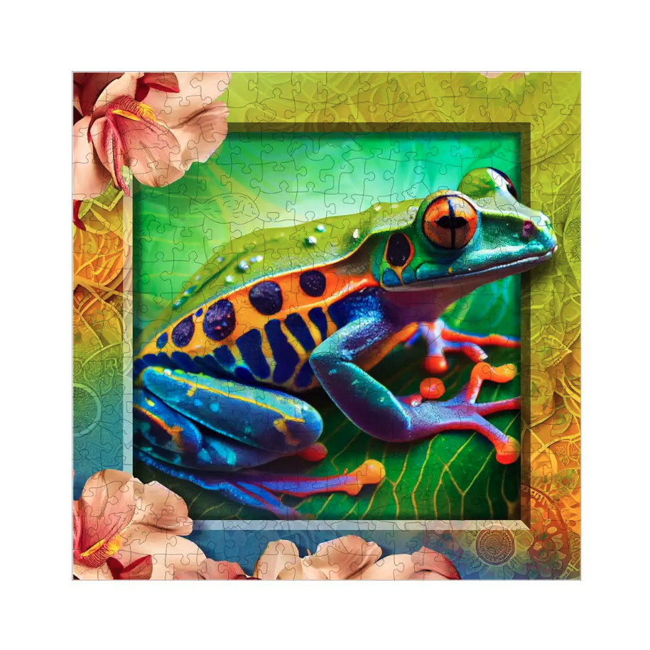 image principale pour Puzzle en bois – Grenouille Colorée – 250 pcs (25 pcs uniques)