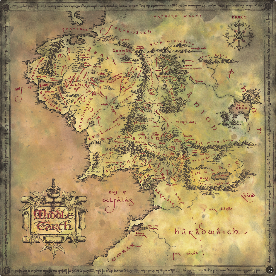 image principale pour Tapis de Jeu Neoprene LOTR - 60*60 cm - Plan de la Terre du Milieu
