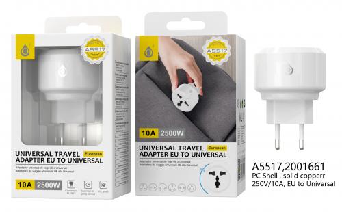 Adaptateur Europe vers Universel - 250V 10A-Blanc