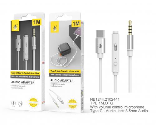 Câble adaptateur Audio Type C vers Jack 3,5mm avec microphone -NB1244-1m - Blanc
