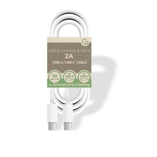 Câble Charge et Data Type-C / Type-C 5V / 2A - 1m - SANS EMBALLAGE - Blanc