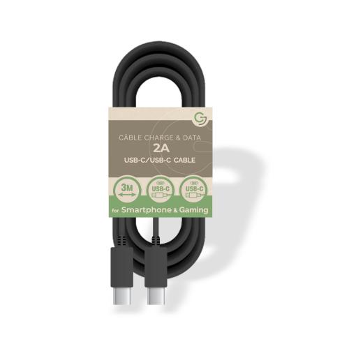 Câble Charge et Data Type-C /  Type-C 5V / 2A - 3m - SANS EMBALLAGE - Noir