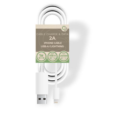 Câble Charge et Data USB / iPhone Lightning 5V / 2A - 1m - SANS EMBALLAGE - Blanc