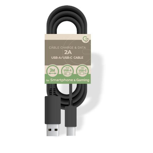 Câble Charge et Data USB / Type-C - 5V / 2A - 3m - SANS EMBALLAGE - Noir