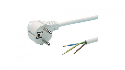 Câble d'alimentation AC, Fiche DE Type F (CEE 7/4) - Extrémités nues, 5m, Blanc, R