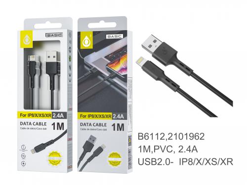 Câble Data et charge pour IPhone  - 2,4A - 1m - B6112 NE - Noir