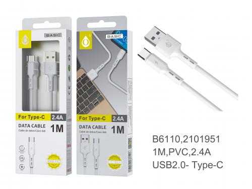 Câble de charge Data pour Type C - 2,4A - 1m - S.Basic - B6110 - Blanc 2101951