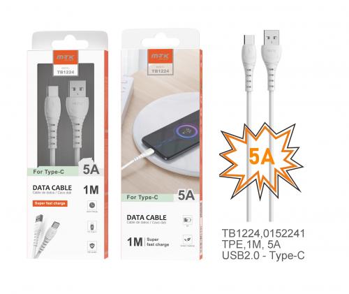 Câble de charge Type C - TB1224 5A 1m - Blanc