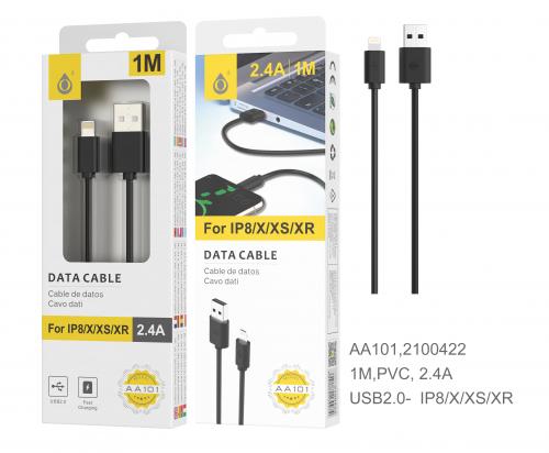 Câble pour IPHONE 5/6/7/8/X, 1 Mètre, 2.4A Noir AA101