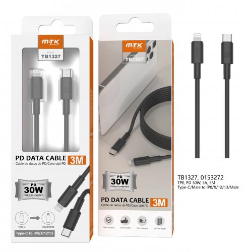 Câble type-C vers lightning 30W/3A PD-3m-Noir-TB1327
