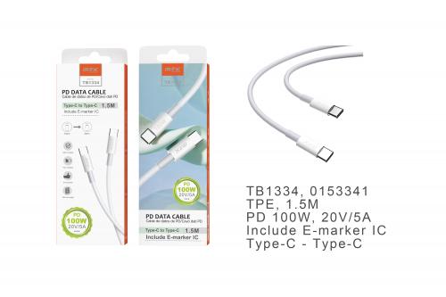 Câble Type-C vers Type-C 1,5m 5A Power Delivery 100W (blanc)-TB1334