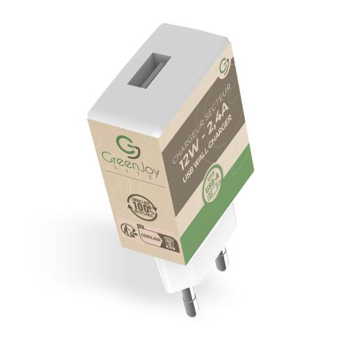 Chargeur Embout Secteur USB 12W / 2,4A - SANS EMBALLAGE - Blanc