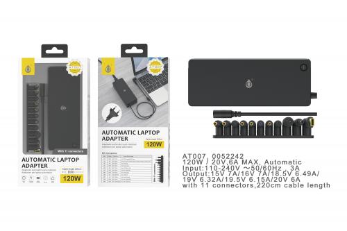 Chargeur Universel Automatique pour PC Portable- 11 Embouts- 120W- 7A Max- Câble 1.2