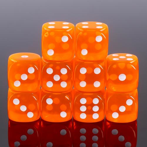 Dé 6 faces- Lot de 10 dés- 18mm- orange translucide