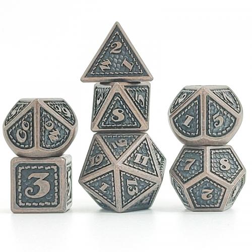 Dés Métal - Lot de 7 dés (16mm) avec boite en métal- Dragon Scale Copper