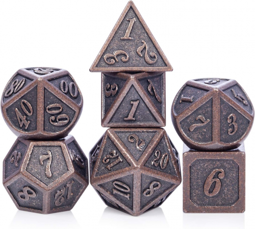 Dés Métal - lot de 7 dés (14mm) avec boite en métal- Outlined Copper 