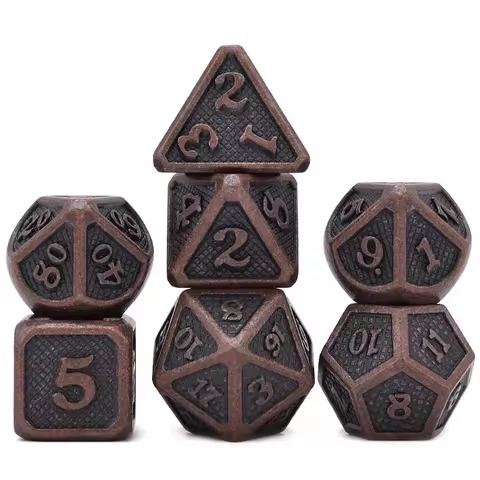 Dés Métal - lot de 7 dés (14mm) avec boite en métal- Solid Bronze