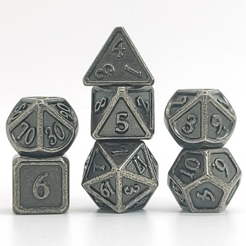 image principale pour Dés Métal - lot de 7 dés (14mm) avec boite en métal- Solid Nickel