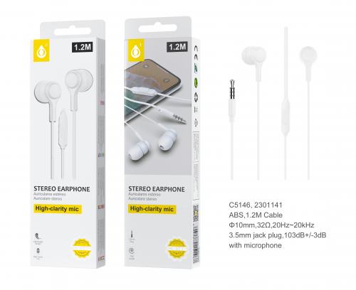 Ecouteur  avec microphone - C5146 -1,2m - Blanc