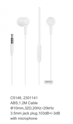 Ecouteur avec Micro (x 10)- C5146 - 1,2m  - Blanc (SANS EMBALLAGE)