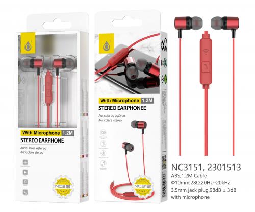 Ecouteur avec microphone Ring - NC3151 -1,2m - Rouge