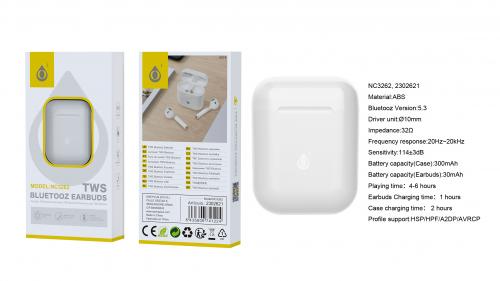 Ecouteurs bluetooth 5.3 TWS- 2*30mAh avec etui rechargeable  300mAh- NC3262  Blanc
