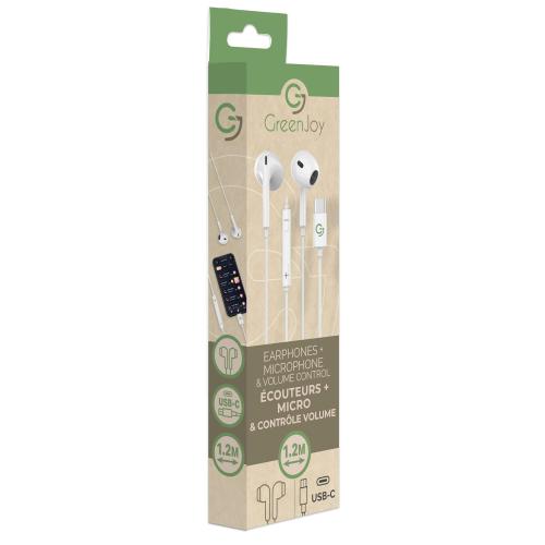 Ecouteurs + Micro et Contrôle du Volume-Câble Type-C -1,2m -Blanc