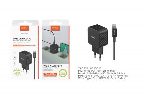 Embout Secteur Type C + Câble Type C à Lightning pour iPhone 5 à 13 -TA0331- 25W -