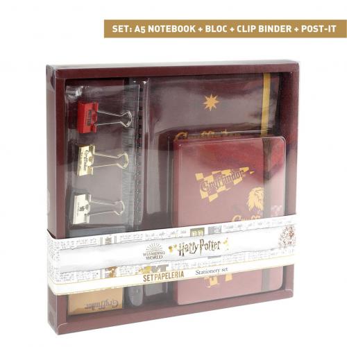 image principale pour HARRY POTTER -set papeterie avec 1 A5 notebook, 1 Bloc, 3 Clip Binder et Post-it- Gryffindor