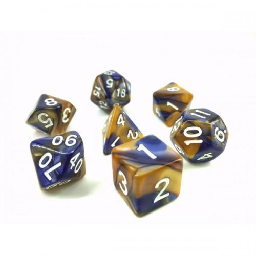 HDB-08 Lot de 7 dés en boîte – Fusion Bleu sombre et or