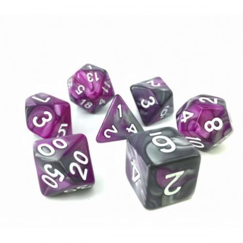 HDB-09 Lot de 7 dés en boîte – Fusion Violet et argent