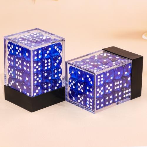 Lot de 36 dés  6 faces - 12mm- Bleu Transparent