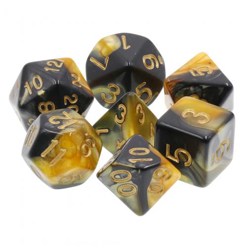 Lot de 7 Dés multiformat avec boîte– Noir et Jaune mélange de couleurs