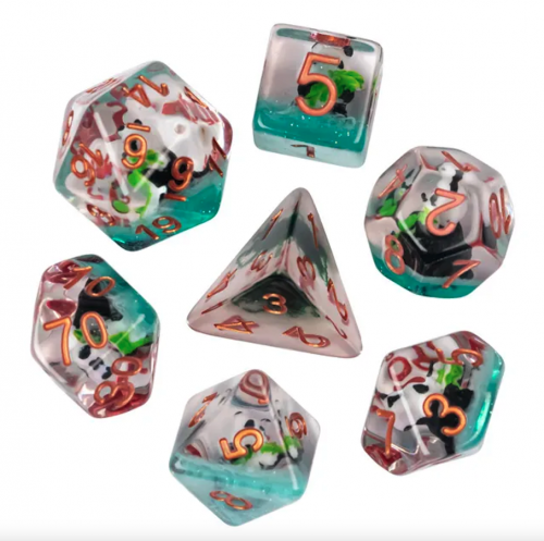 Lot de 7 dés résine gamme Insert - en boite - Panda