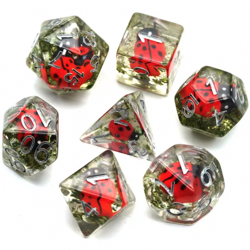Lot de 7 dés résine gamme Insert - en boite - Coccinelle