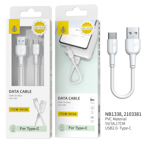 Mini Câble Type-C - 5V/3A - 17 cm - Blanc
